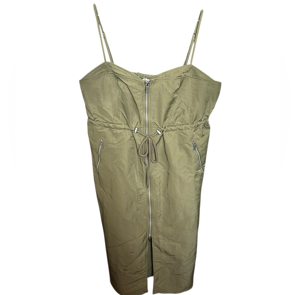Future Collectives Zip Front Olive Green Midi Dress NWT Size Large - Picture 5 of 9